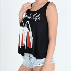 Black Lovely Life graphic tee sleeveless tank top